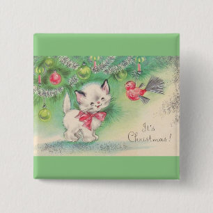 Most Beautiful Vintage Christmas Kittens 2 Inch Square Button