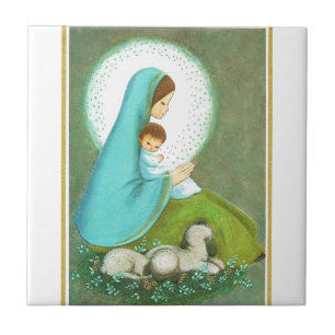 Most Beautiful Vintage Mid Century Madonna & Child Tile