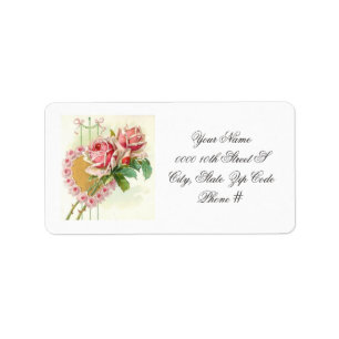 Most Beautiful Vintage Pink Roses and Heart Label