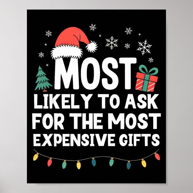 Most Likely To Ask For Expensive Christmas Funny X Poster (Front)