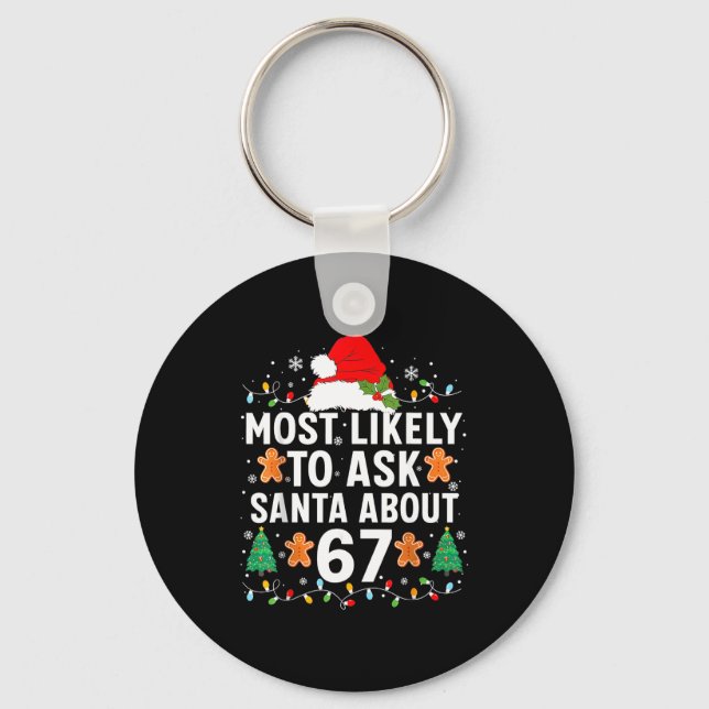 Most Likely To Ask Santa About 67 Christmas Pajama Keychain (Front)