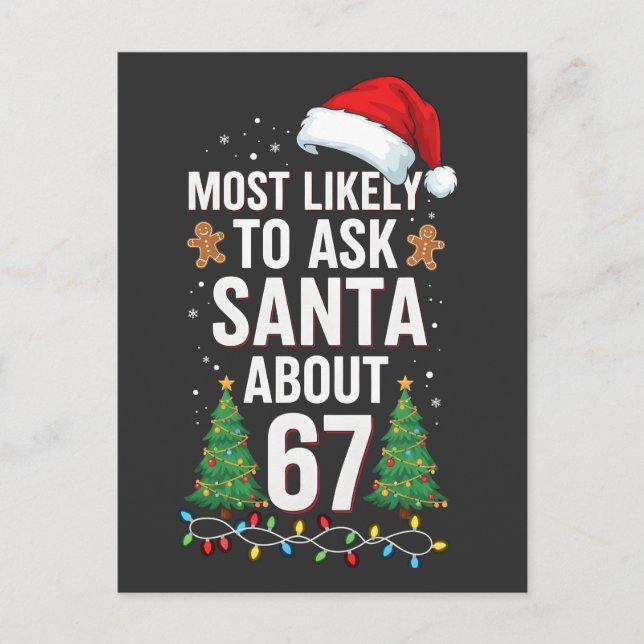 Most Likely To Ask Santa About 67 Six Seven Xmas  Invitation Postcard (Front)