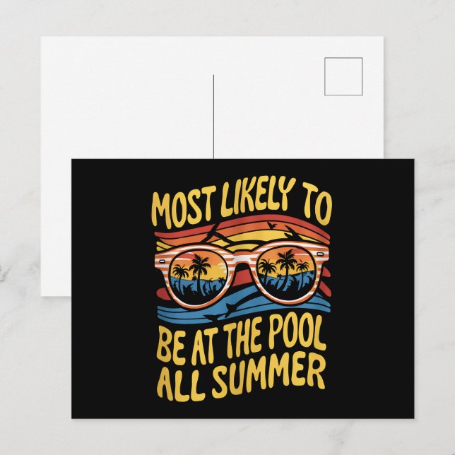 Most Likely To Be At The Pool All Summer Groovy Postcard (Front/Back)