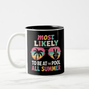 Most Likely To Be At The Pool All Summer Teacher  Two-Tone Coffee Mug