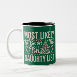 Most Likely To Be On The Naughty List Christmas Two-Tone Coffee Mug