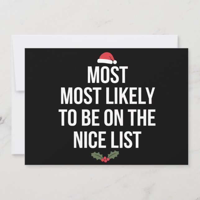 Most Likely To Be On The Nice List Christmas Holiday Card (Front)