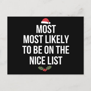 Most Likely To Be On The Nice List Christmas Postcard