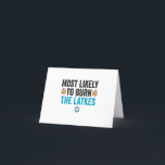 Most Likely To Burn the Latkes Funny Hanukkah Gift Thank You Card<br><div class="desc">hanukkah, passover, yiddish, chanukah, jewish, menorah, jew, gift, birthday, latke</div>