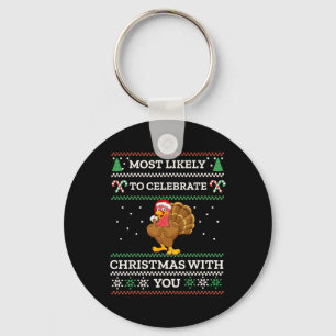 Most likely to celebrate Christmas with you Keychain