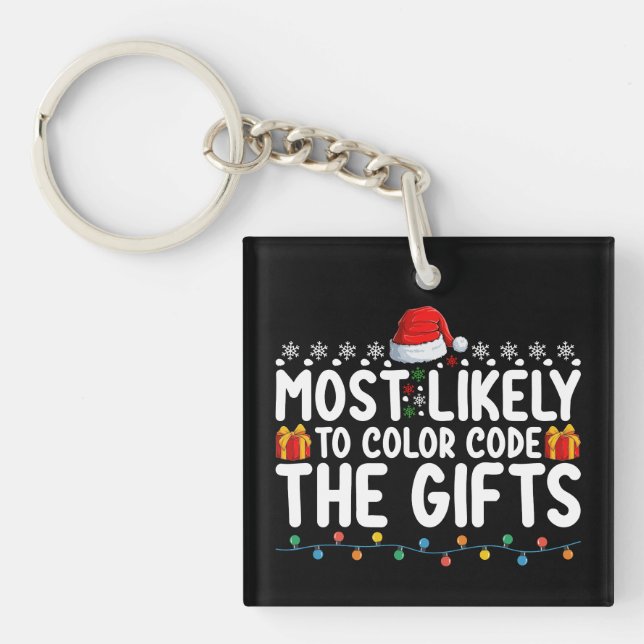 Most Likely To Colour Code The Gifts Christmas Hol Keychain (Front)