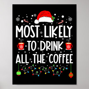 Most Likely To Drink All Coffee Funny Family Chris Poster