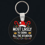 Most Likely To Drink All The Bourbon Christmas Keychain<br><div class="desc">Most Likely To Drink All The Bourbon Funny Family Christmas</div>