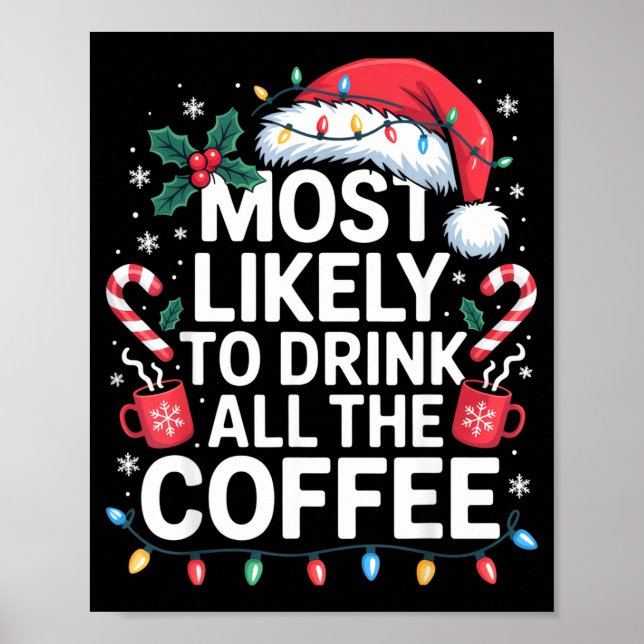Most Likely To Drink All The Coffee Funny Christma Poster (Front)