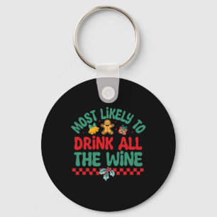 Most Likely To Drink All The Wine Christmas Pajama Keychain
