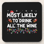 Most Likely To Drink All The Wine Family Christmas Coaster<br><div class="desc">Most Likely To Drink All The Wine Family Matching Christmas</div>
