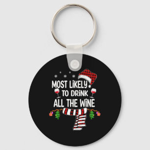 Most Likely To Drink All The Wine Family Christmas Keychain