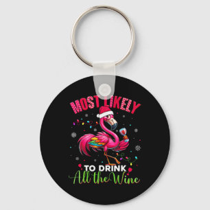 Most Likely To Drink Christmas Flamingo Womens Keychain