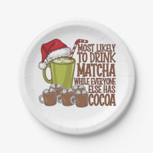Most Likely to Drink Matcha and Watch Elf Xmas  Paper Plate