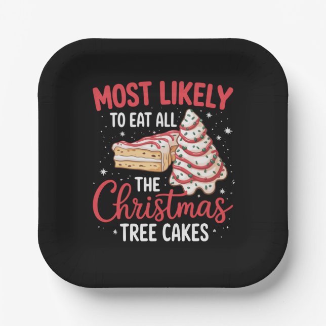 Most Likely To Eat All The Christmas Tree Cakes Paper Plate (Front)