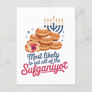 Most Likely to Eat All the Sufganiyot Hanukkah Jew Holiday Postcard