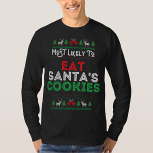 Most Likely To Eat Santa's Cookies Plaid Hat Santa T-Shirt