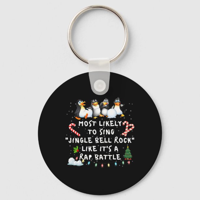 Most Likely To Funny Jingle Bell Christmas Pyjamas Keychain (Front)