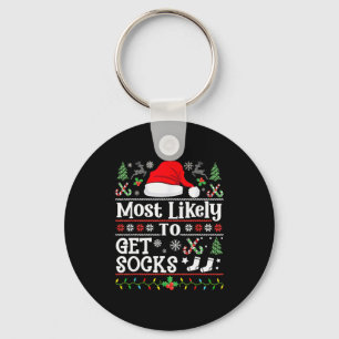 Most Likely To Get Socks - Family Christmas Pajama Keychain