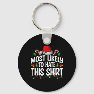 Most Likely To Hate Santa Hat Xmas Lights Christma Keychain