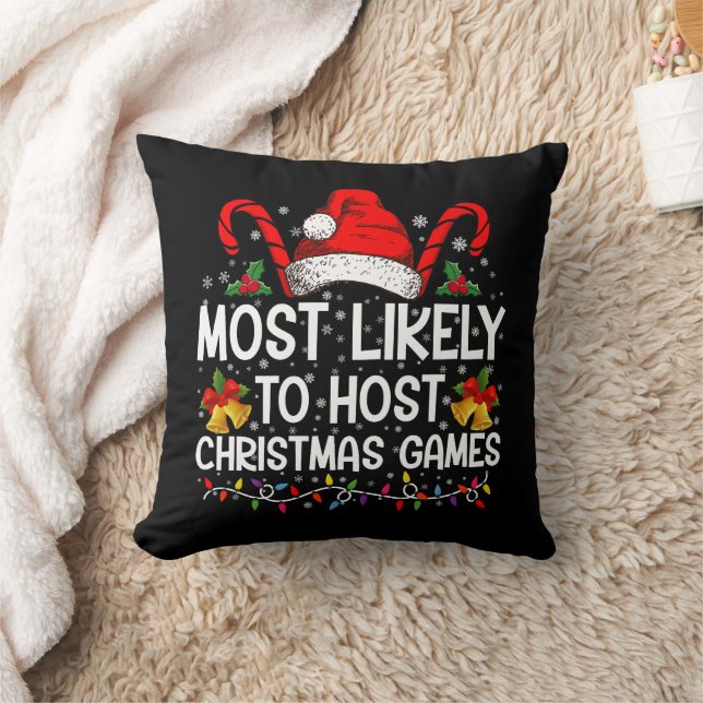 Most Likely To Host Christmas Games Family Throw Pillow (Blanket)