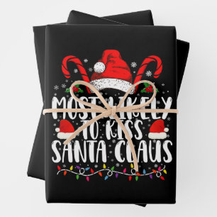 Most Likely To Kiss Santa Claus Christmas Family Wrapping Paper Sheet