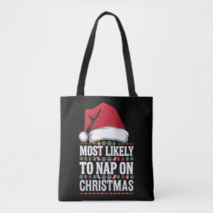 Most Likely To Nap On Christmas Family Matching Tote Bag