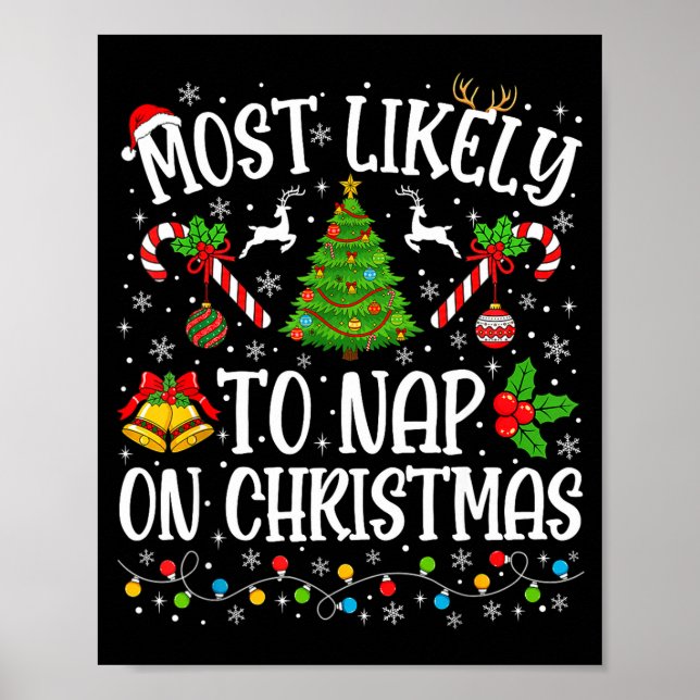 Most Likely To Nap On Christmas Funny Family Match Poster (Front)