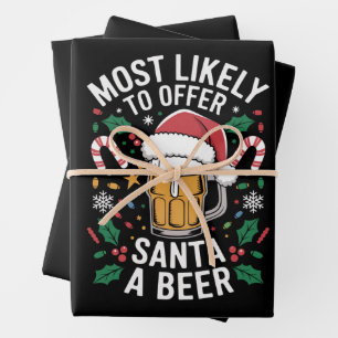 Most Likely To Offer Santa a Beer Family Matching Wrapping Paper Sheet