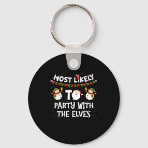 Most Likely To Party With The Elves Family Snowman Keychain