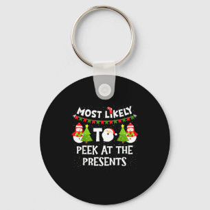 Most Likely To Peek At The Snowman Family Christma Keychain