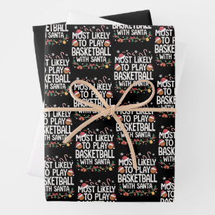 Most Likely To Play Basketball With Santa Family  Wrapping Paper Sheet