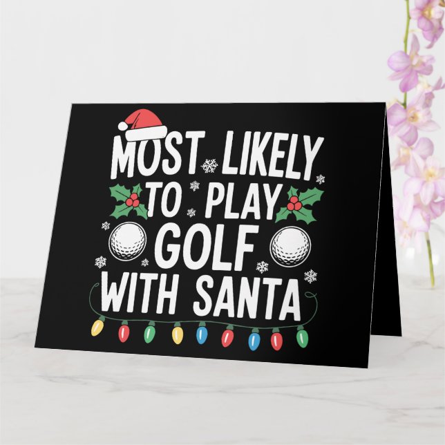 Most Likely To Play Golf With Santa Family Xmas Card (Orchid)