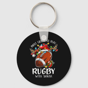Most Likely To Play Rugby With Santa Christmas Keychain