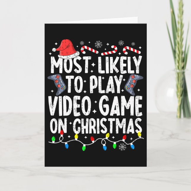 Most Likely To Play Video Game On Christmas Pajama Card (Front)