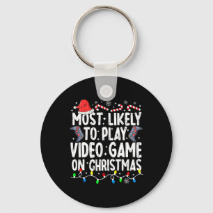 Most Likely To Play Video Game On Christmas Pajama Keychain