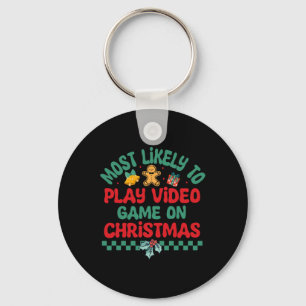 Most Likely To Play Video Game On Christmas Pajama Keychain