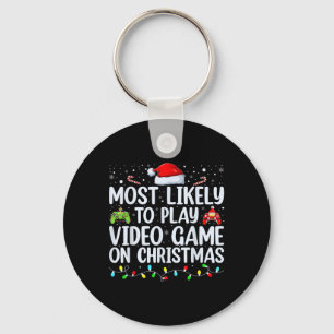 Most Likely To Play Video Game On Christmas Santa Keychain