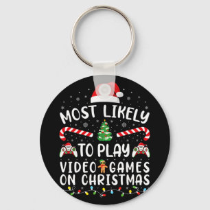 Most Likely To Play Video Games Xmas Family Matchi Keychain