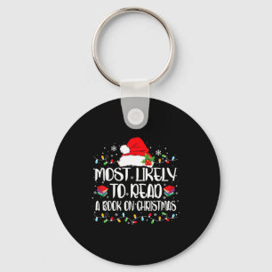 Most Likely To Read A Book On Christmas Family Mat Keychain