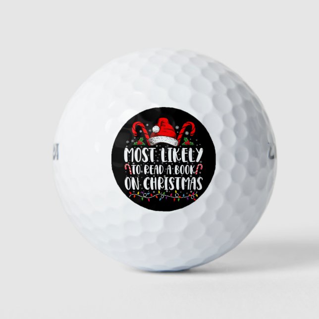 Most Likely To Read A Book On Christmas Matching  Golf Balls (Front)