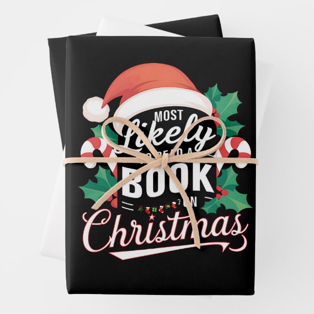 Most Likely To Read A Book On Christmas Wrapping Paper Sheet (In situ)