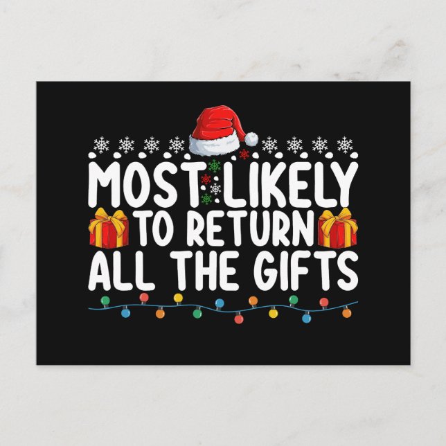 Most Likely To Return All The Gifts Christmas Postcard (Front)
