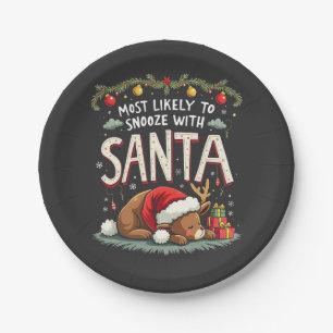 Most Likely to Snooze with Santa Sleepy Reindeer Paper Plate