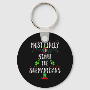 Most Likely To Start The Shenanigans Elf Christmas Keychain