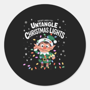 Most Likely To Untangle Christmas Lights Elf Classic Round Sticker